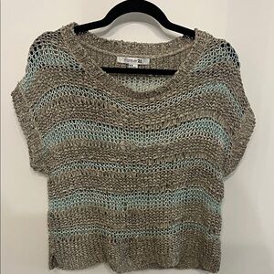 Forever 21 Open-Knit Sweater in Tan/Gray and Blue